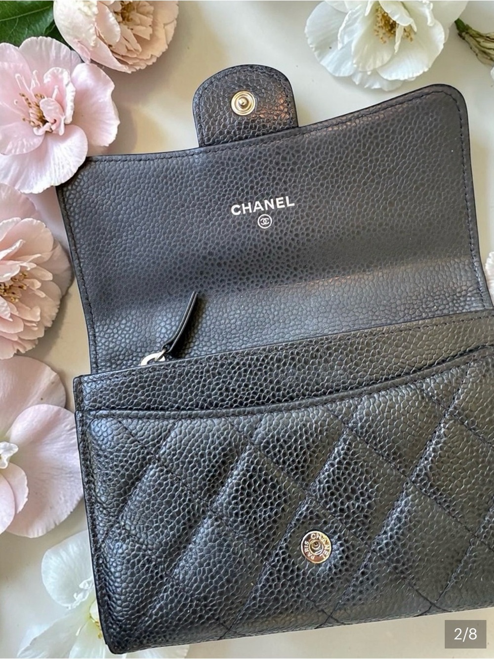 CHANEL Black Quilted Caviar Leather Wallet with SILVER CC Logo - Picture 2 of 4